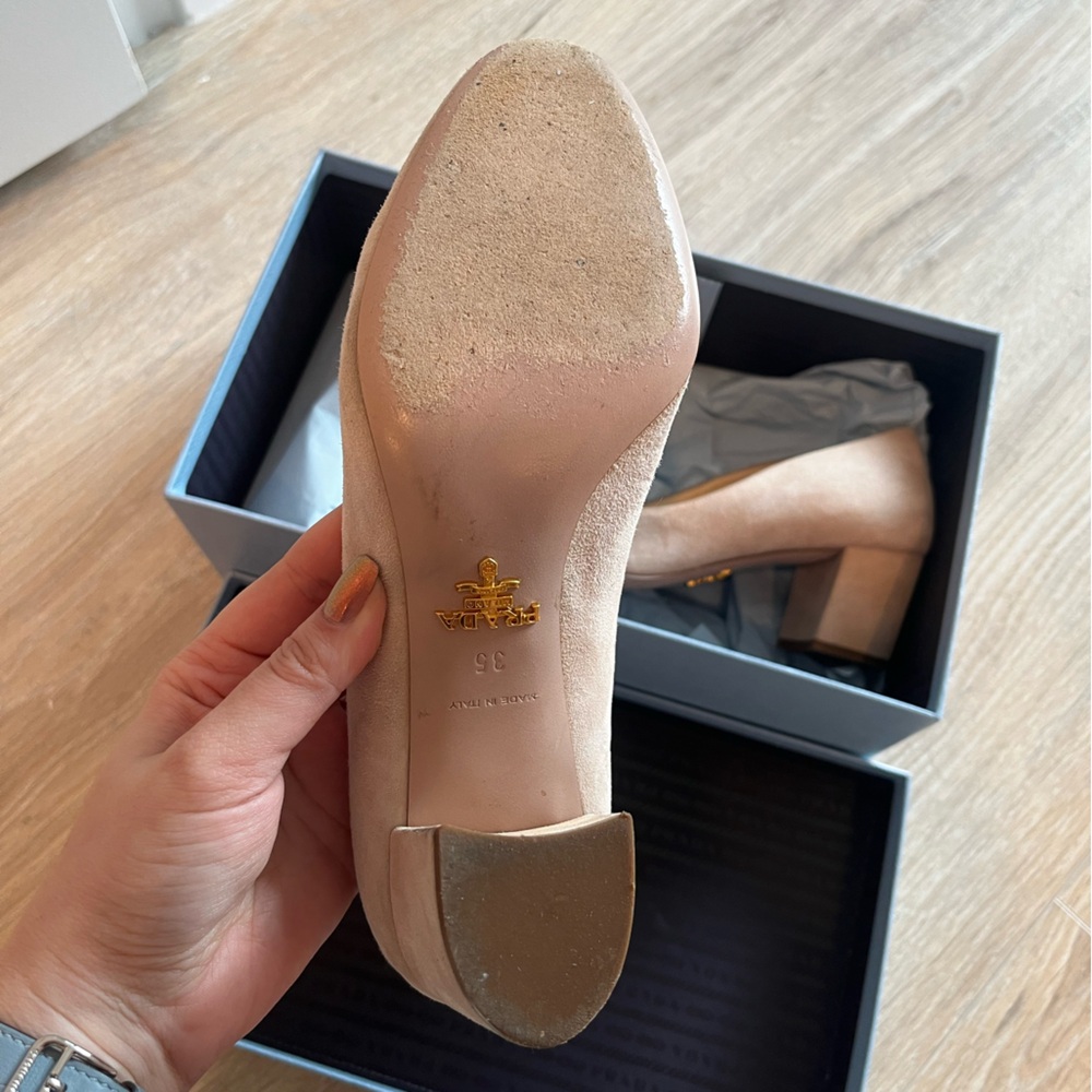 Prada Calzature Donna Suede Cipria Block Heels (Size 35) - Picture 4 of 10